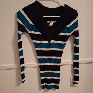 Love By Design Striped Black, Blue, and White Sweater Top